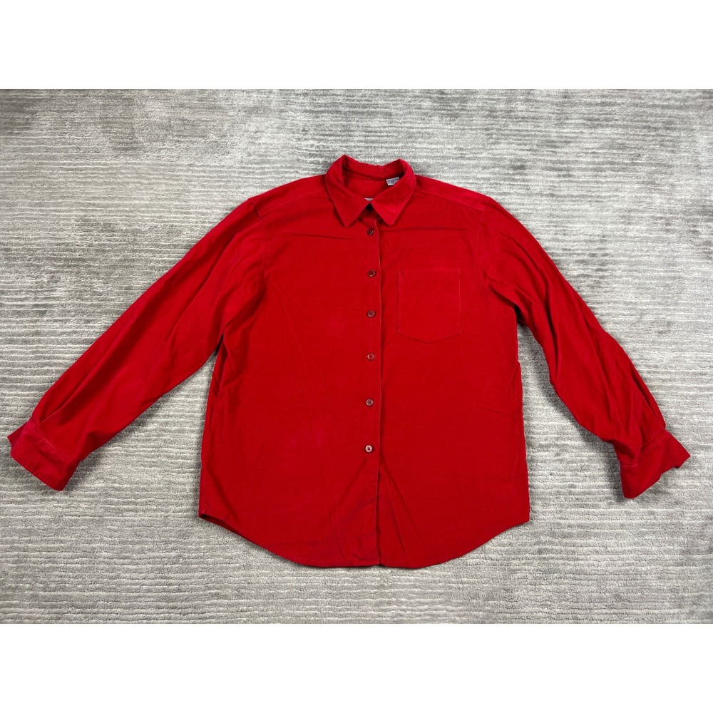 Northern Isles Button Down Women 8 Red Corduroy Long Sleeve Shirt Classic Pocket